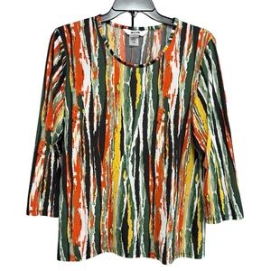 Alia Women’s Abstract Striped Top – Size M – Multicolor 3/4 Sleeve